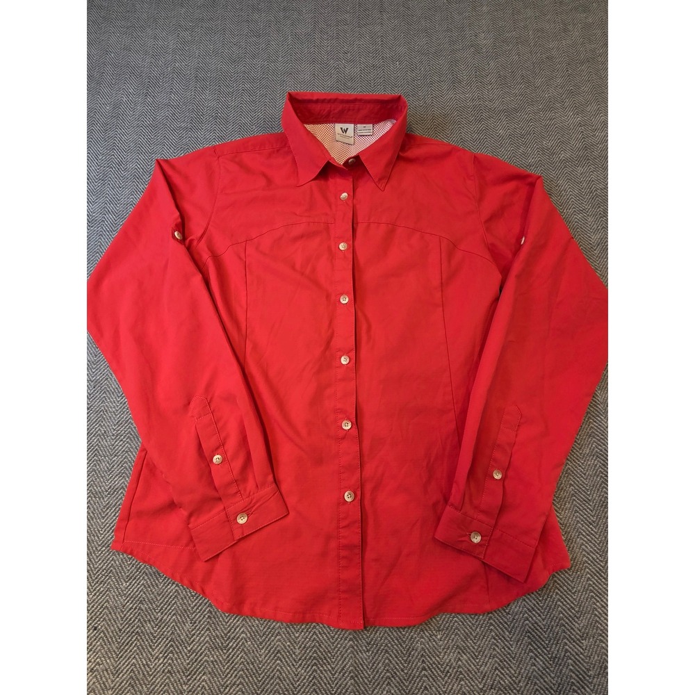 White Sierra Shirt Womens M Red Mesh Lined Ripstop Long Sleeve Hiking Button Up
